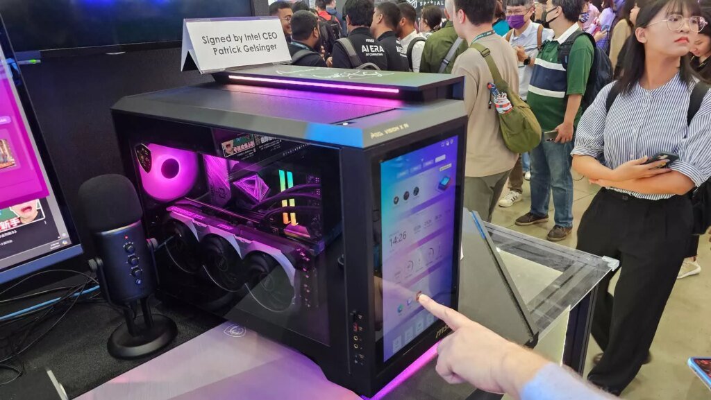 MSI showcases desktop PC with a 1080p screen on the front, possibly featuring Arrow Lake and Blackwell chips